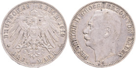 BADEN FRIEDRICH II.  3 Mark 1912 G , KM#280 J#39, Ag.900 16,67g 33mm Karlsruhe