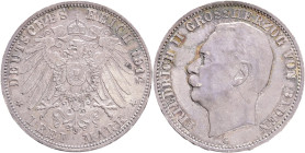BADEN FRIEDRICH II. 3 Mark 1914 G,  J#39, Ag. 900 16,67g, 33 mm, Karlsruhe