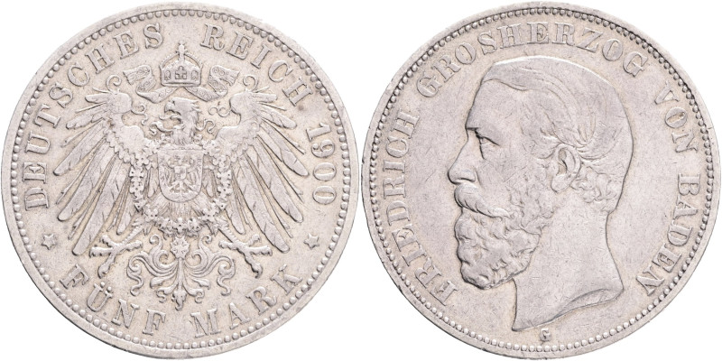 BADEN FRIEDRICH I. 5 Mark 1900 G , KM#268 J#29, Ag.900 27,77g 38mm Karlsruhe 
...