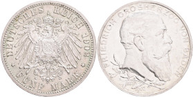 BADEN FRIEDRICH I. 5 Marka 1902  50. výročí vlády, J#31,  Ag.900 27,77g , 38/3,1mm, Karlsruhe