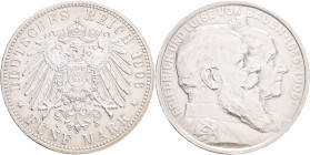 BADEN FRIEDRICH I. 5 Mark 1906,  Anniversary of the golden wedding with Luisa Baden, J#35,  Ag.900 27,77g , 38/3,1mm, Karlsruhe