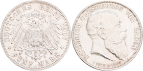 BADEN FRIEDRICH I. 5 Mark 1907 G, death of Fridrich I., J#37,  Ag.900 27,777g , 38 mm, Karlsruhe