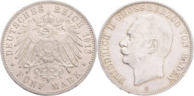 BADEN FRIEDRICH II. 5 Mark 1913 G, J#40,  Ag.900 27,77g , 38/3,1mm, Karlsruhe