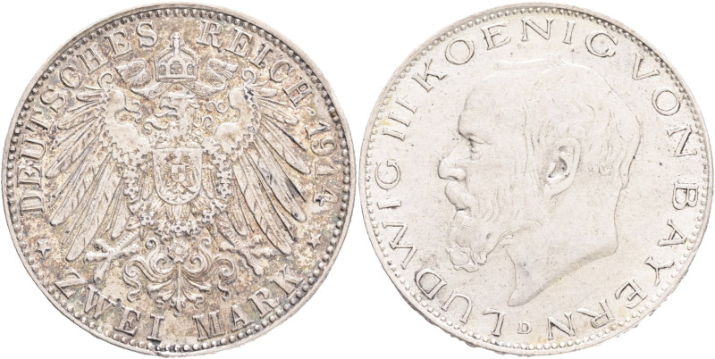 BAVARIA LUDVIG III. 2 Mark 1914 D, J#51, Ag. 900 11,14g, 28/2,1mm, Munchen 

X...