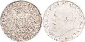 BAVARIA LUDVIG III. 2 Mark 1914 D, J#51, Ag. 900 11,14g, 28/2,1mm, Munchen