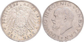 BAVARIA LUDVIG III. 3 Mark 1914 D, J#52, Ag.900 16,66g, 33mm, Munchen