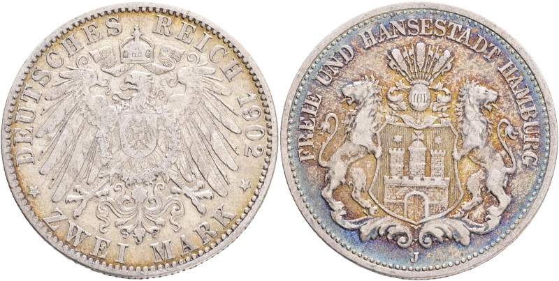 HAMBURG 2 Mark 1902 J, J#63, Ag.900 11,11g 28,2/1,95mm, Hamburg 

XF