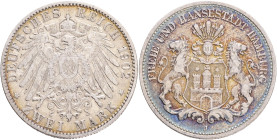 HAMBURG 2 Mark 1902 J,  J#63, Ag.900 11,11g 28,2/1,95mm, Hamburg