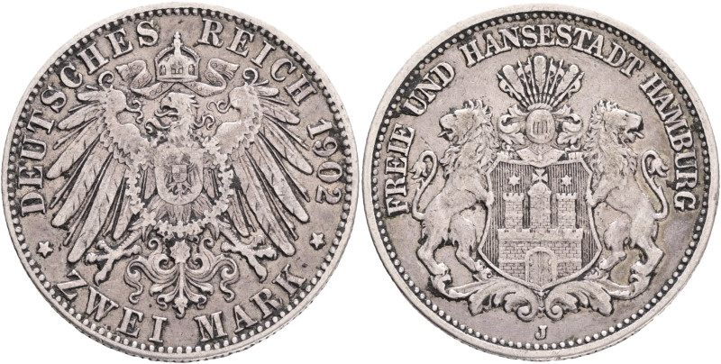 HAMBURG 2 Mark 1902 J, patina, J#63, Ag. 900 11,11g, 28mm, Hamburg 

XF/VF