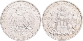 HAMBURG 3 Marka 1911 J, J#65, Ag. 900 16,67g, 33 mm, Hamburg