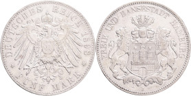 HAMBURG 5 Mark 1898 J, J#65, Ag.900 27,77g , 38mm, Hamburg