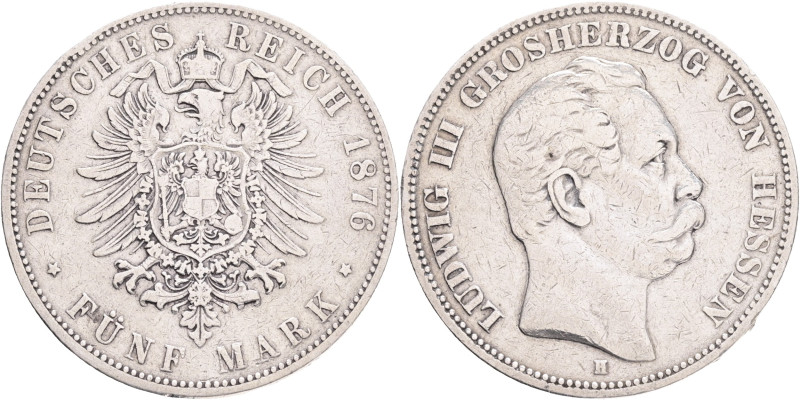HESEN-Darmstadt LUDVÍK III. 5 Mark 1876 H, J#67, Ag. 900 27,68g, 38/3mm, Darmsta...