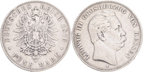 HESEN-Darmstadt LUDVÍK III. 5 Mark 1876 H,  J#67, Ag. 900 27,68g, 38/3mm, Darmstadt