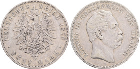 HESSEN    5 Mark 1876 H Grosherzog LUDWIG III. Patina edge J#67 Silver Ag.900 27,77g 38/3,1mm mint Darmstadt