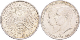 MECKLENBURG-SCHWERIN FRIEDRICH FRANCIS IV.  2 Mark 1904 A, the wedding of Friedrich with  Alexandra, J#86, Ag.900 11,11g,  28mm , Berlin