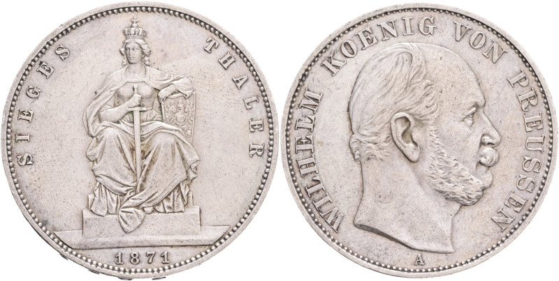 PRUSSIA WILHELM I. 1 Thaler 1871 A, "Siegestaler" Victory over France, KM#500 Ag...
