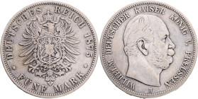 PRUSSIA WILHELM I. 5 Mark 1875 B, J#97, Ag.900 27,77g , 38/3,1mm, Hannover