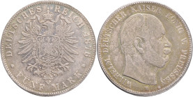 PRUSSIA WILHELM I. 5 Mark 1876  J#97, Ag.900 27,78g, 38mm, Berlin