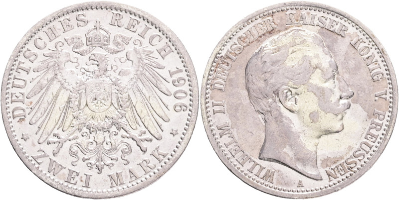 PRUSSIA WILHELM II. 2 Mark 1906 A, J#102, Ag.900 11,11g, 28/2,5mm, Berlin

XF