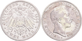 PRUSSIA WILHELM II. 2 Mark 1906 A, J#102, Ag.900 11,11g, 28/2,5mm, Berlin