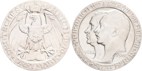 PRUSSIA WILHELM II. 3 Mark 1910 A  , 100 th Anniversary of the University Berlin, J#107 Silver Ag.900 16,67g 33mm mint Berlin, plce with lustr mint