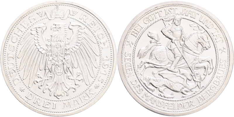 PRUSSIA WILHELM II. 3 Mark 1915 A 100th Anniversary of the Passing of Mansfeld R...