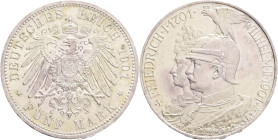 PRUSSIA WILHELM II. 5 Mark 1901, 200th Anniversary of the Kingdom of Prussia, J#106, Ag. 900 27,77g, 38/3mm, Berlin lustr mint
