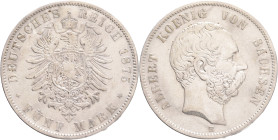 SAXONY ALBERT  5 Mark 1875 E,  J#122 , Ag.900 27,77g 38/3,1mm, Muldehütten