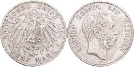 SAXONY ALBERT  5 Mark 1894 E,  J#125 , Ag.900 27,77g 38/3,1mm, Muldehütten