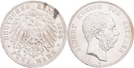 SAXONY ALBERT  5 Mark 1898 E,  J#125 , Ag.900 27,77g 38/3,1mm, Muldehütten, hair lines