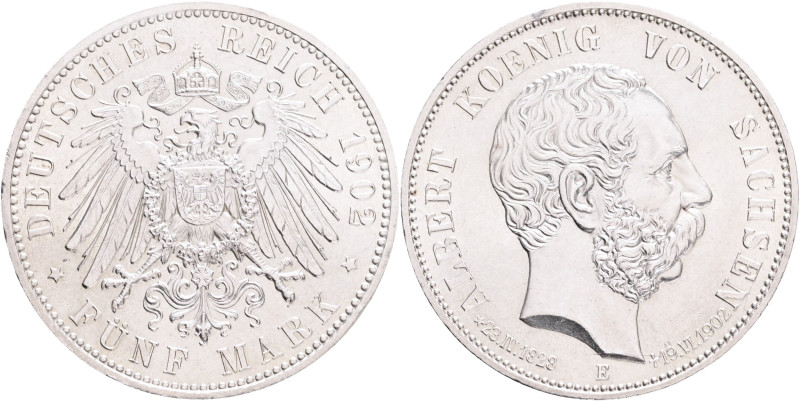 SAXONY ALBERT 5 Marka 1902 E, Death ALBERT I., extraordinary specimen, J#128, Ag...