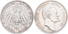 SAXONY FRIEDRICH AUGUST V. 3 Mark 1913 E,  J#135,  Ag.900 16,667g , 33 mm, Muldenhütten