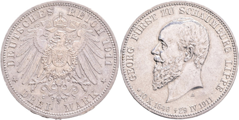 Schaumburg-Lippe ALBERT GEORGE 3 Mark 1911 A, KM#55,J#166, Ag.900 16,67g 33mm, B...