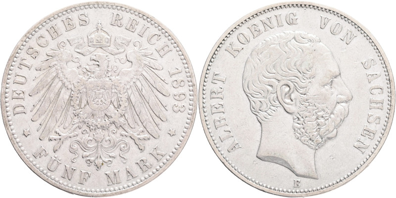 SAXONY ALBERT 5 Mark 1894 E, J#125 , Ag.900 27,77g 38/3,1mm, Muldehütten 

UNC...