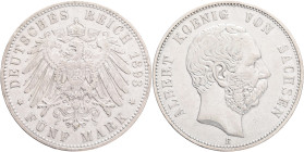 SAXONY ALBERT  5 Mark 1894 E,  J#125 , Ag.900 27,77g 38/3,1mm, Muldehütten