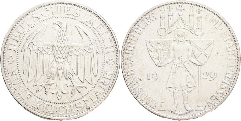 Weimar rep. 5 Mark 1929 E 1000th Anniversary of Meissen, J#339 Ag.500 25g 36mm m...
