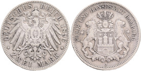 HAMBURG 2 Mark 1896 J,  J#63, Ag.900 11,11g 28,2/1,95mm, Hamburg