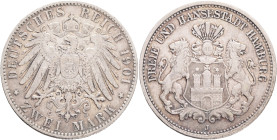 HAMBURG 2 Mark 1901 J,  J#63, Ag.900 11,11g 28,2/1,95mm, Hamburg