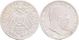 WUERTTEMBERG  WILHELM II.  2 Mark 1899 F,  J#174, Ag.900 11,11g 28/2,1mm,  Stuttgart