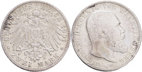 WUERTTEMBERG  WILHELM II.  2 Mark 1901 F, J#174, Ag.900 11,11g 28/2,1mm,  Stuttgart