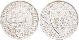 Weimar republic 3 Mark 1927 A 100th Anniversary Bremerhaven, J#325 Ag.500 14,97g 30mm mint Berlin, small edge