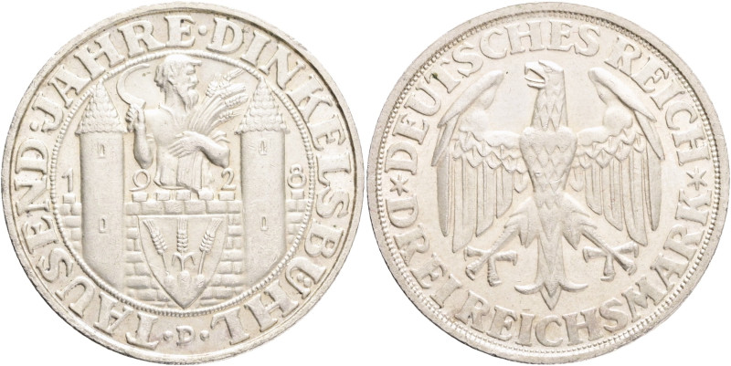 Weimar republic 3 Mark 1928 D 1000th Anniversary Founding of Dinkelsbühl, J#334 ...