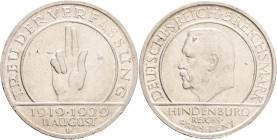 Weimar republic 5 Mark 1929 D, 10th anniversary of the founding of the Weimar Republic, J#341 Silver Ag. 500 25g 36/3,02mm, Munchen