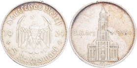 Third Reich 5 Mark 1934 E, J#356, Ag.900 13,88g, 29mm, Muldenhutten, edge