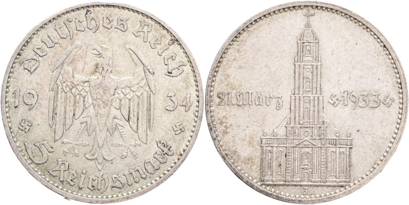 Third Reich 5 Mark 1934 J, J#356 Ag.900 13,88g, 29mm, Hamburg 

XF/VF