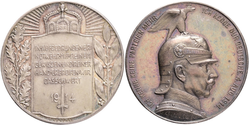 MEDAL Silver Medal - 4.8.1914 …..Ich kenne nur Deutsche, declaration of war on B...