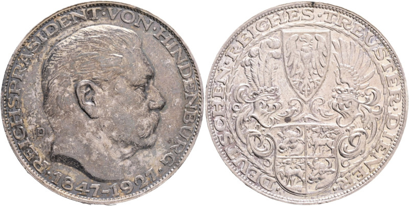 MEDAL Silver Medal, HINDENBURG 1927 D, Kenast#386 , Ag.900 24,98g 36,14mm, Munch...