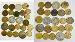 Lot 24 coins 1918-1945 2 Pfenig 5x, 5 Pfenig 5x , 5x with cross ,10 pfenig 4x, Ag 1 Mark 5x