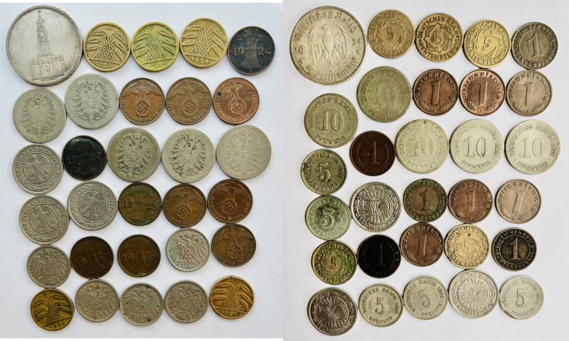 Lot 30 coins 1918-1945 1 Pfenig 5x, 6x with cross, 2 Pfenig 5x , 5 Pfenig 5x, 10...