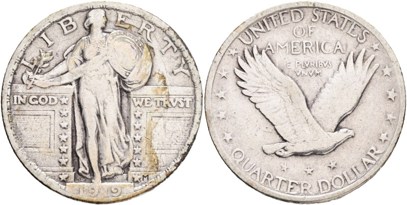 USA Quarter Dollar 1919 Standing Liberty Quarter KM#145, Ag 900 6,25g 24,3mm min...